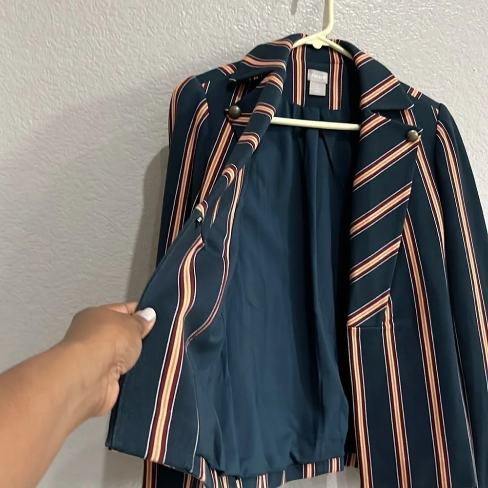 Chicos Jacket Womens 0 Small Navy Stripe Ponte Single Hidden Closure Business - Picture 9 of 11